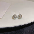 Gray Pearl Round Stud Earrings in Four Sizes With Metal Details view 9