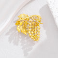 Gold Tone Grape Leaf Pearl Look Cluster Metal Brooch Pin view 4