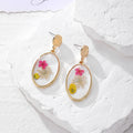 Oval Gold Rim Resin Dried Flower Stud Earrings 8 Colors view 8