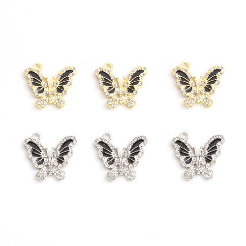 Front view of the pictured black enamel crystal butterfly charms options