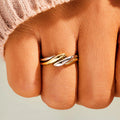 Intertwined Wave Band Ring In Polished Gold And Silver Tones view 1