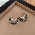 Beaded C Hoop Earrings in Gold and Silver Tone Colorways view 7