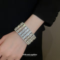 Clear Rectangle Grid And Teardrop Loop Wide Bracelets In Silver Tone view 3