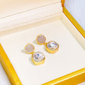 Gold Square Crystal Drop Earrings with Pave Stud Tops view 4