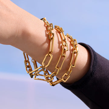 Gold Geometric Paperclip Link Chain Bracelet Stainless Steel
