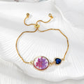 Gold Tone Adjustable Pressed Flower Slider Bracelets in Ten Designs view 5
