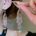 Colorful Crystal Teardrop Chandelier Tassel Stud Earrings view 4