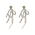 Silver Crystal Bow Chain Tassel Earrings Polished Metal Jewelry view 5