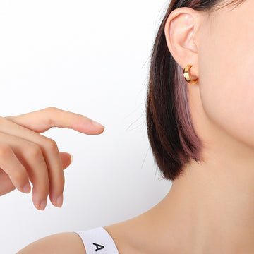 Small Flat C-Shape Hoop Stud Earrings Gold Steel Pair