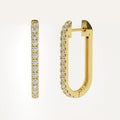 Gold Tone Rectangular Pave Stone Hoop Huggie Earrings view 2