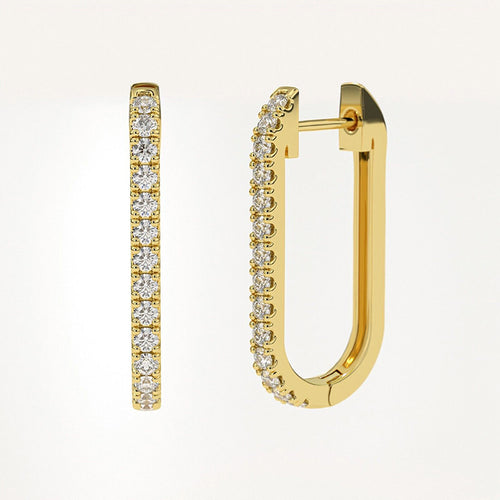 Gold oval-rectangle hoop side and open hinge views