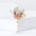 Pavé Magnolia Flower Stem Brooch Pink Clear Gold Styles view 3