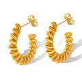 Gold Twisted Rope C-Hoop Stud Earrings Metal Alloy Pair view 5