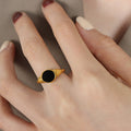 Open Band Ring Black Oval Center Ridged Gold Or Steel view 4