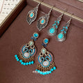 Silver Tone Turquoise Leaf and Filigree Drop Earrings view 1