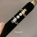 Gold Open Geometric Pearl And Pave Clear Stone Ring view 4