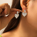 Heart Drop Earrings Baguette Zircon Teardrop Stud Copper Pair view 3