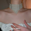 Layered Pearl Fringe Choker Statement Necklace For Women view 1