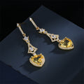 Yellow Heart Stone Long Drop Earrings Metal Jewelry Design view 4