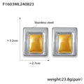 Gold Steel Two-Tone Square Recessed Stud Earrings Metal view 8