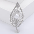 Openwork Leaf Brooch with Pearl Accent in Two Metal Tones view 7