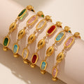 Gold Oval Czech Glass Station Bracelet Stainless Steel view 2