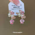 Pastel Crystal Flower Drop Earrings in Pink and Blue view 4