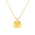Gold Square Rose Embossed Pendant Snake Chain Necklace view 5