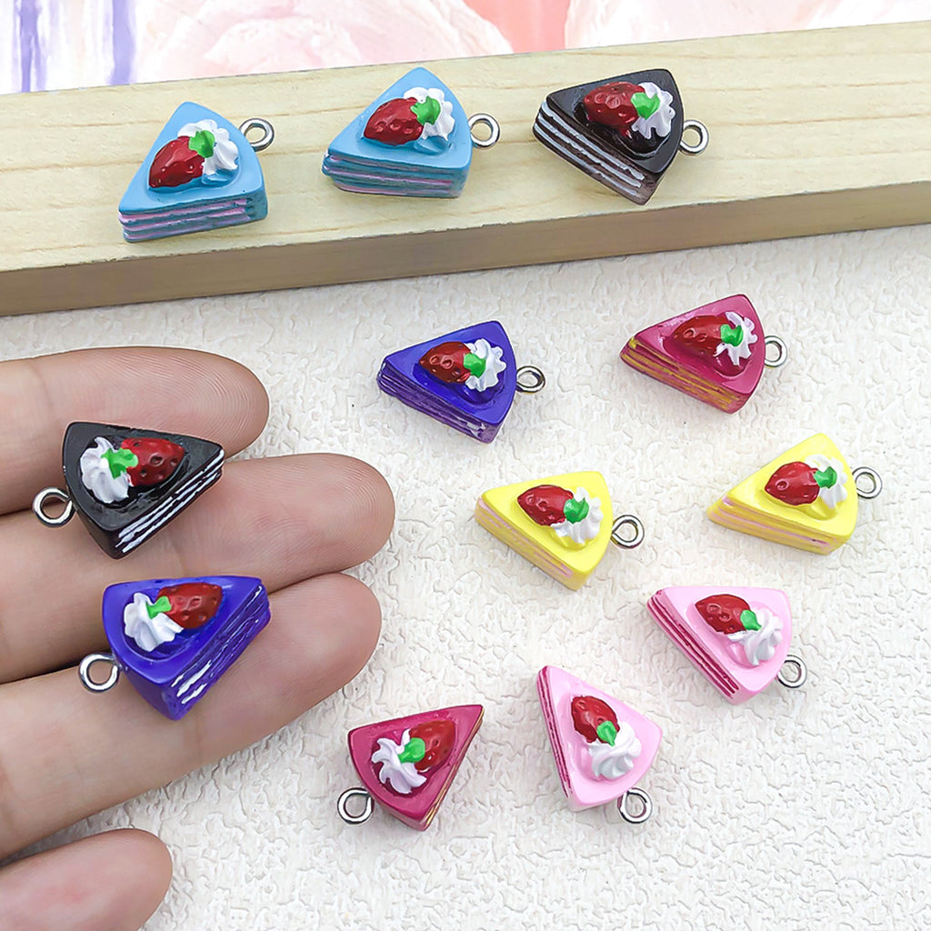 Resin Strawberry Triangle Cake Cheese Dessert Charm Pendant for DIY Keychain Jewelry