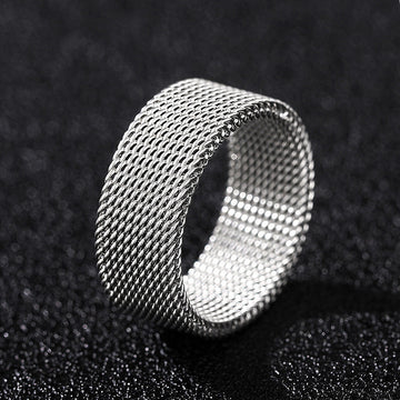 Woven Mesh Wide Band Ring In Silver Gold And Black Tones