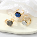 Gold Tone Round Druzy Style Adjustable Open Rings in Three Colors view 1