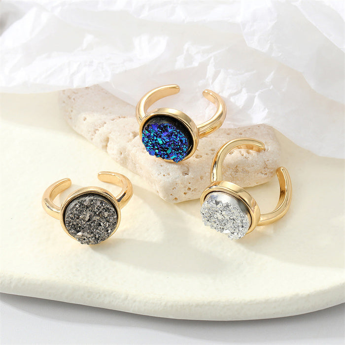 Gold Tone Round Druzy Style Adjustable Open Rings in Three Colors