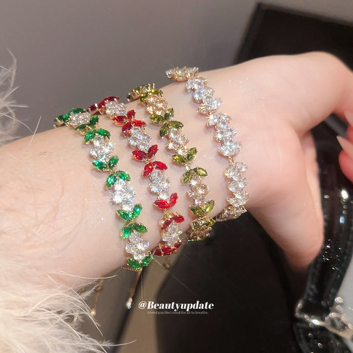Gold Tone Crystal Flower Leaf Slider Bracelet 2 Colors
