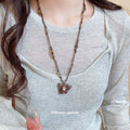 Brown Teddy Bear Pendant Necklace With Polished Metal Tone Details view 3