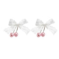 White Lace Bow Pink Cherry Bead Duckbill Hair Clip view 5