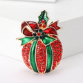 Red Crystal Apple Brooch with Green Enamel Bow and Leaf view 6
