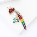 Colorful Parrot Brooch with Pearl Body and Long Tail view 4