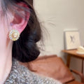 Gold-Tone Pearl Sunburst Stud Earrings Decorative Jewelry Accessory view 2