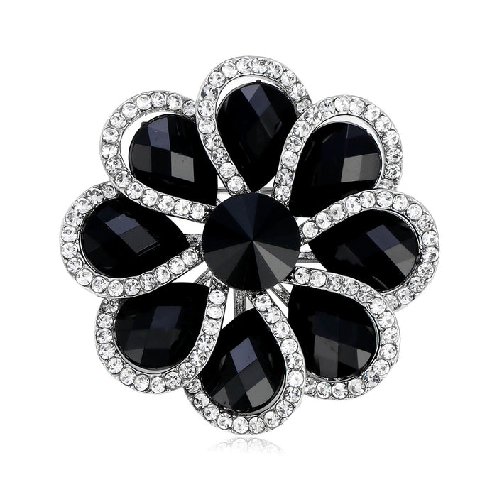 Black Flower Metal Brooch Pin 4.4 cm for Jackets and Lapels