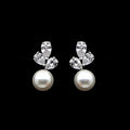 Marquise Leaf And Pearl-Like Drop Stud Earrings In Two Tones view 2