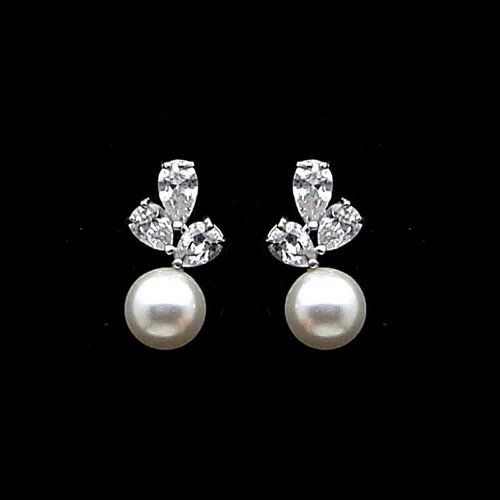 Second product view showing marquise leaf and pearl-like drop stud earrings