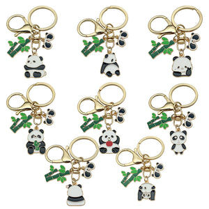 Enamel Bamboo Panda Keychain in Zinc Alloy, Seven Cartoon Poses
