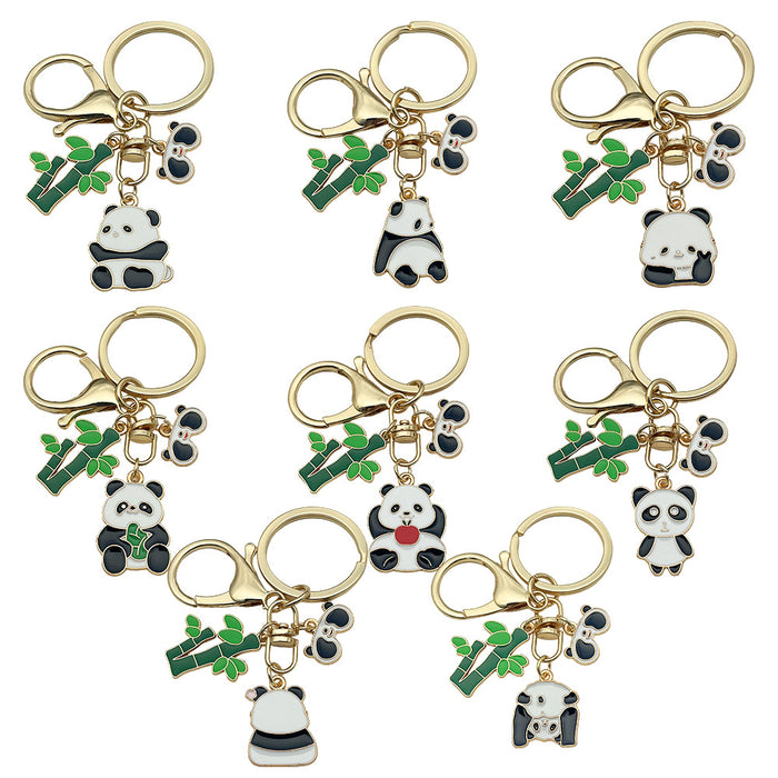 Bamboo Panda Enamel Keychains with Glasses Charm, 7 Poses