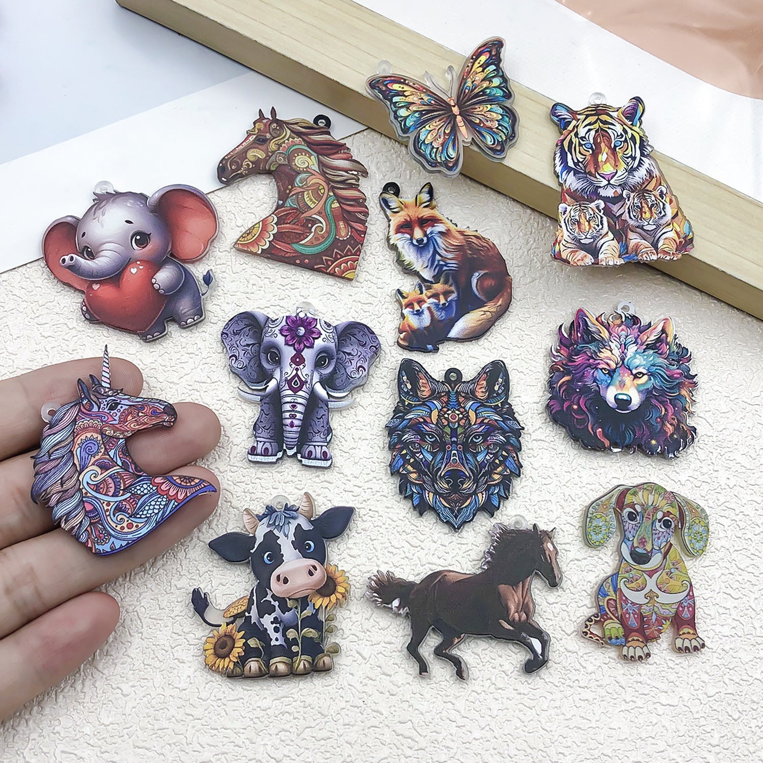 Printed Acrylic Cartoon Pet Butterfly Elephant Double Sided Charm Pendant for Bracelet Necklace DIY