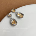 Silver Irregular Frame Drop Earrings Gold Foil Resin Inlay view 6