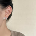 Silver Tone Clear Leaf Double Pearl Cherry Stud Earrings view 2