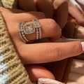Silver Tone Emerald Cut Halo Multi Band Pave Finger Ring view 2