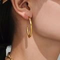 Geometric C Stud Earrings Double Line and Solid Gold Steel view 4