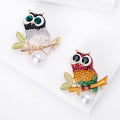 Enamel Owl Brooch with Pearl Drop in Two Colorways view 1
