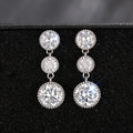 White Metal Triple Round Bezel Clear Drop Earrings Pair view 5